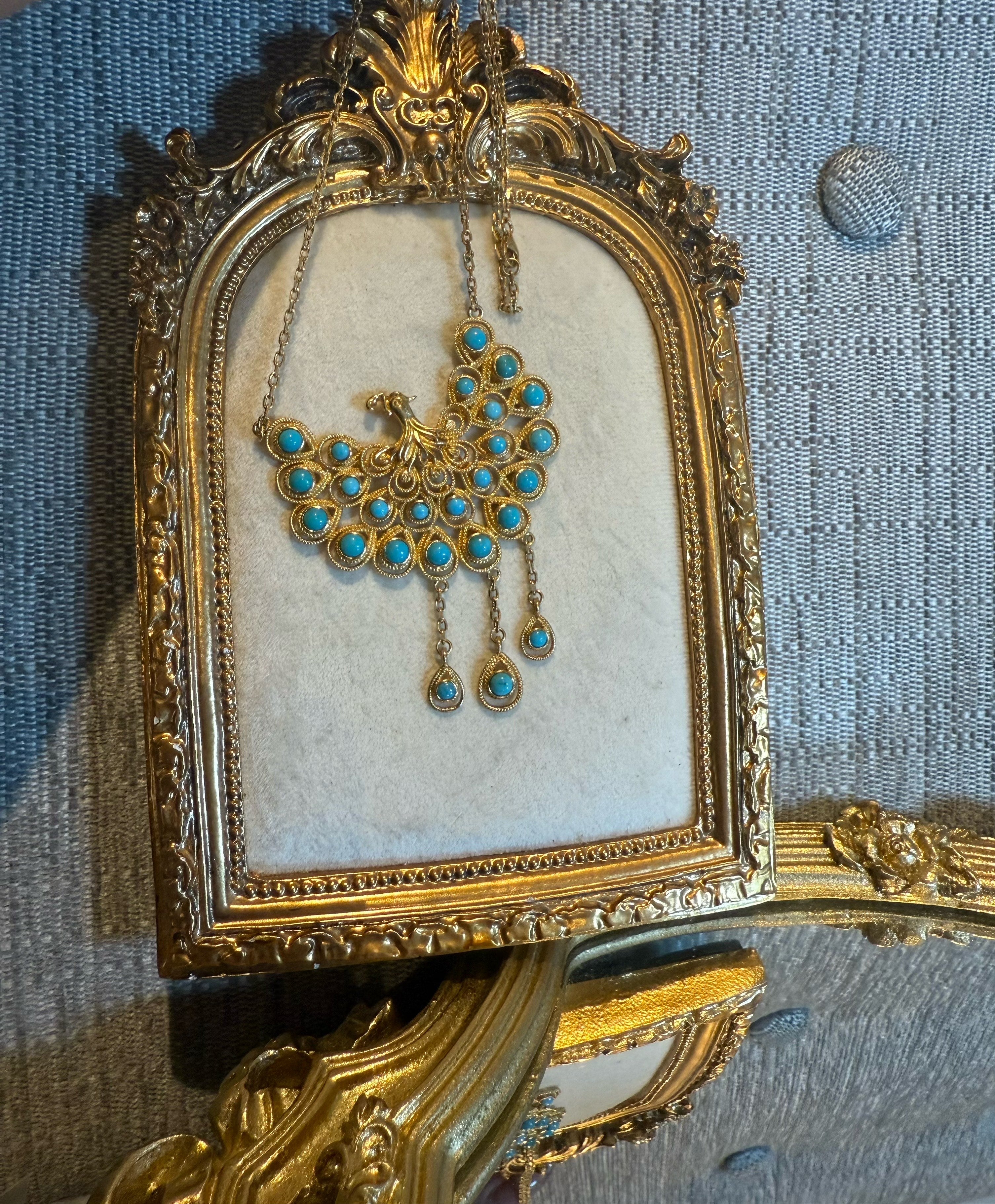 Turquoise Phoenix Statement Necklace – 14K Gold Plated | Handcrafted Vintage-Style Jewelry