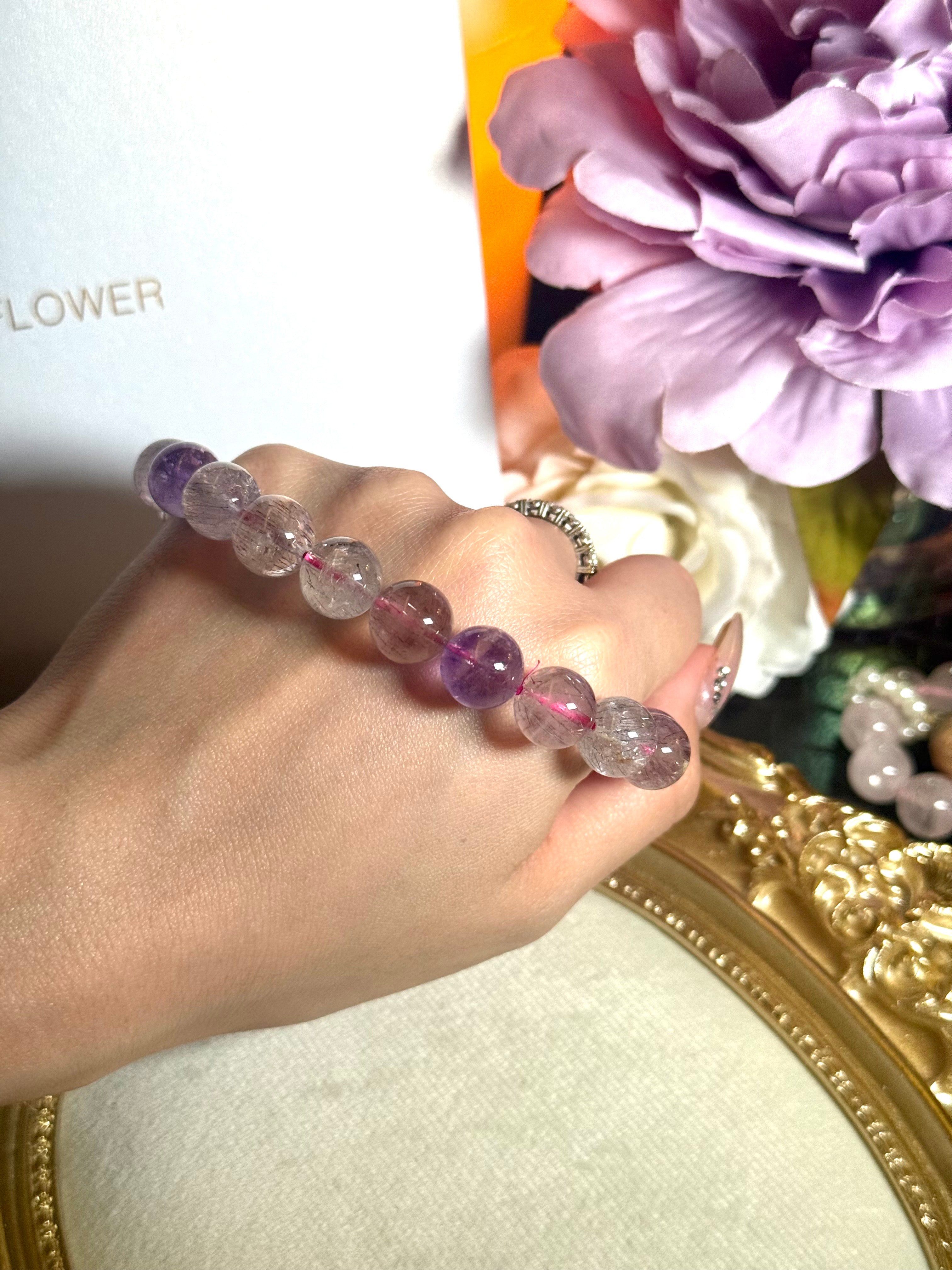 Purple Super 7 Crystal Beads | High-Energy Multi-Mineral Healing Beads